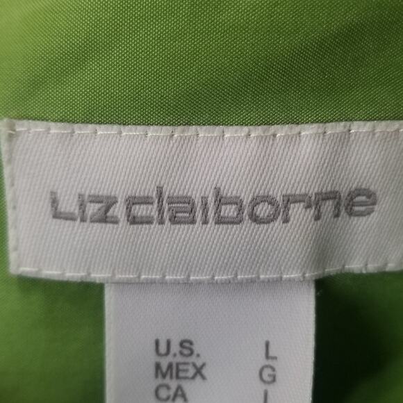 Liz Claiborne 3/4 Sleeve Button-up Blouse Green Rayon Poly Blend Size Large - Picture 6 of 8